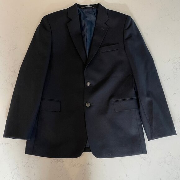 Nordstrom Notch Collar Wool Poly Blend 2 Button Lined Blazer Navy Sz 16R - Picture 4 of 16